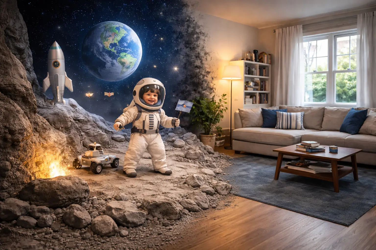 Wohnzimmer-Teaser mit Weltraumthema